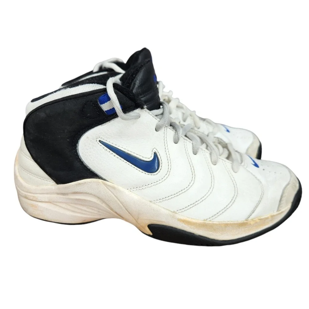 Vtg Nike Retro Basketball Shoes Mens 8 White Blue Leather Sneakers 307686-142